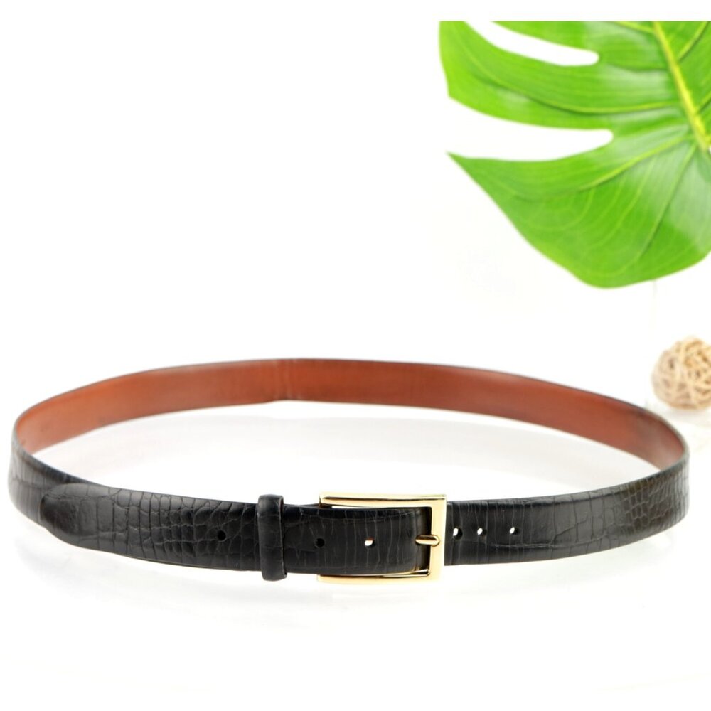 Torino USA Mens Belt Size 44 Black Embossed Italian Calfskin Gold Tone Buckle